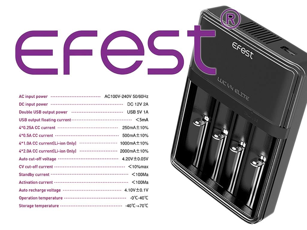 Efest LUC V4 Elite - 4-Bay HD LCD 18650 Battery Charger