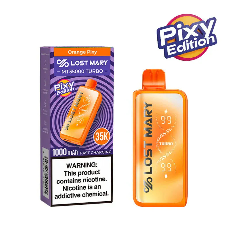 Lost Mary vape device and packaging with Pixy Edition branding on a white background Lost Mary MT35000 Turbo Disposable
