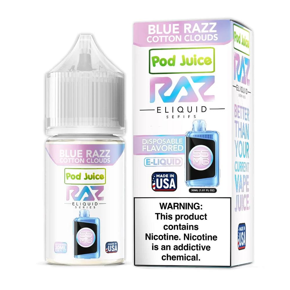 Blue Razz Cotton Clouds SALT - Pod Juice x Raz | Giant Vapes Blue Razz Cotton Clouds SALT - Pod Juice x Raz | Giant Vapes