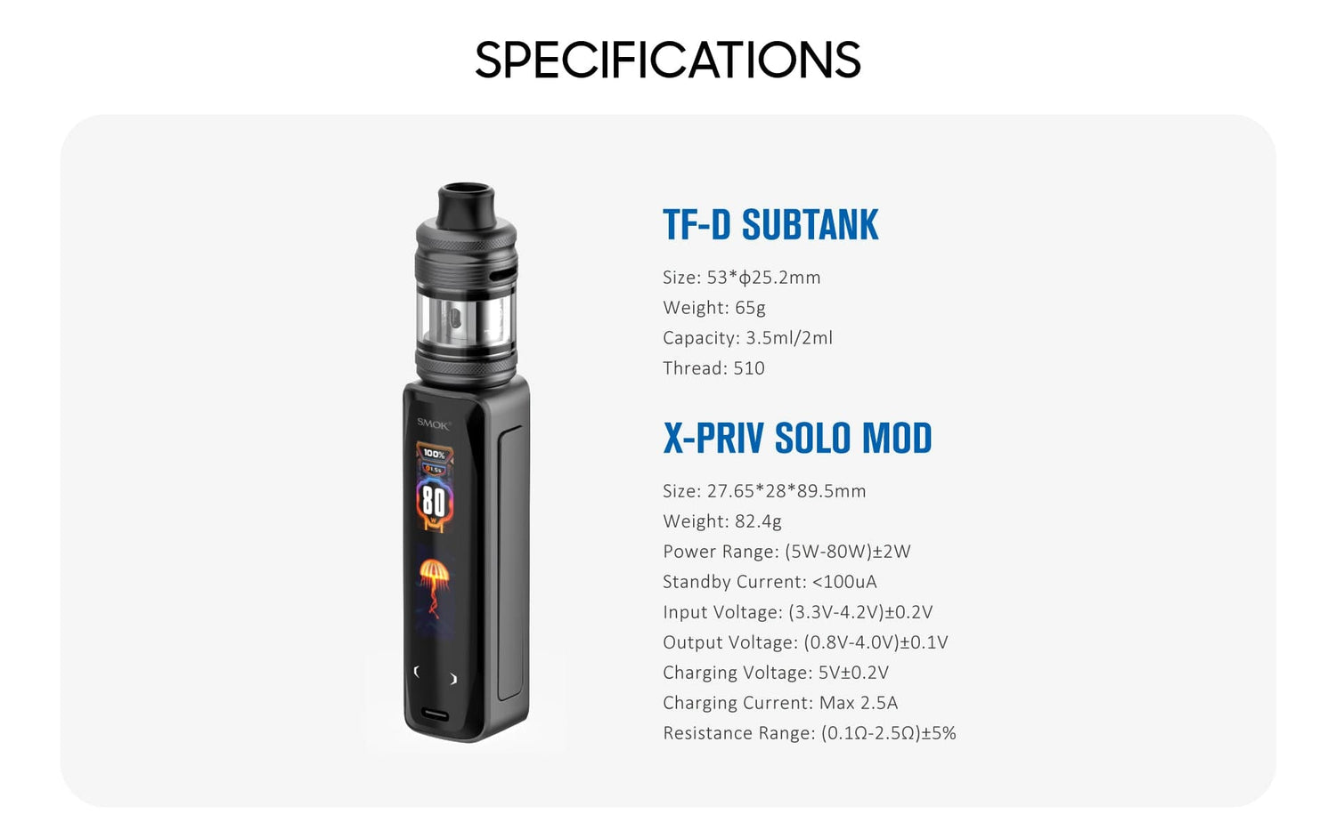 SMOK X-Priv Solo 80W Kit - Vape Pod Kit | Giant Vapes SMOK X-Priv Solo 80W Kit - Vape Pod Kit | Giant Vapes