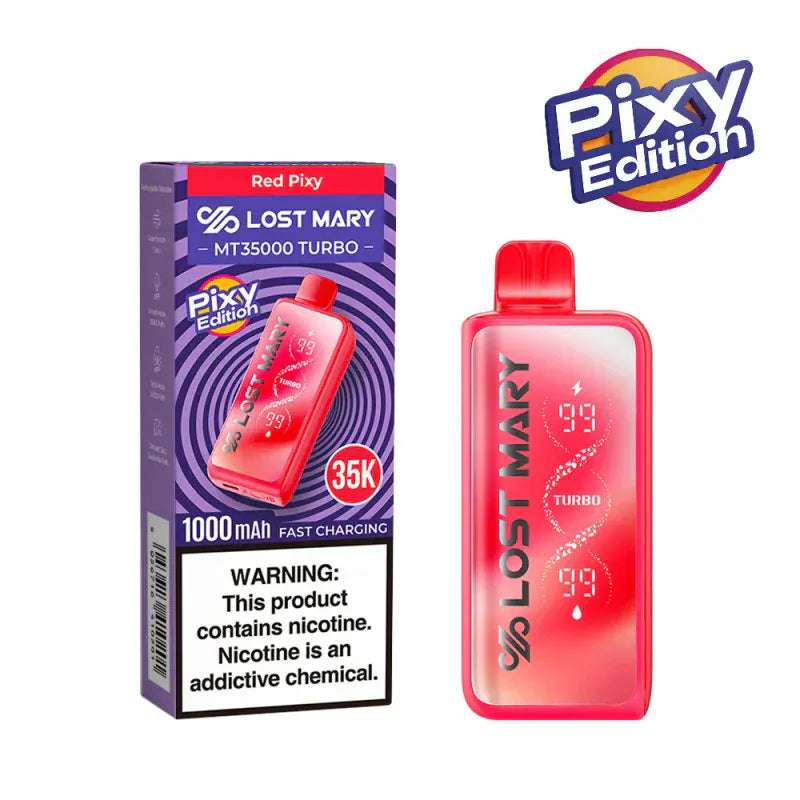 Lost Mary vaping device with packaging and Pixy Edition logo on a white background Lost Mary MT35000 Turbo Disposable
