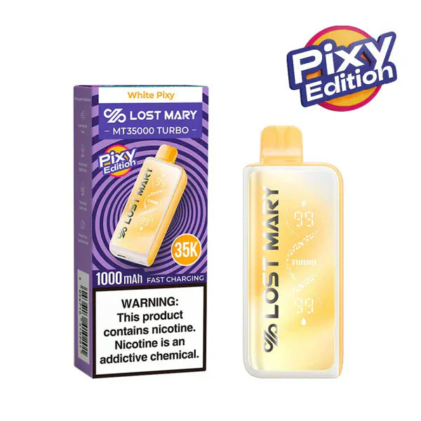 Lost Mary vaping device and packaging with Pixy Edition branding on a white background Lost Mary MT35000 Turbo Disposable