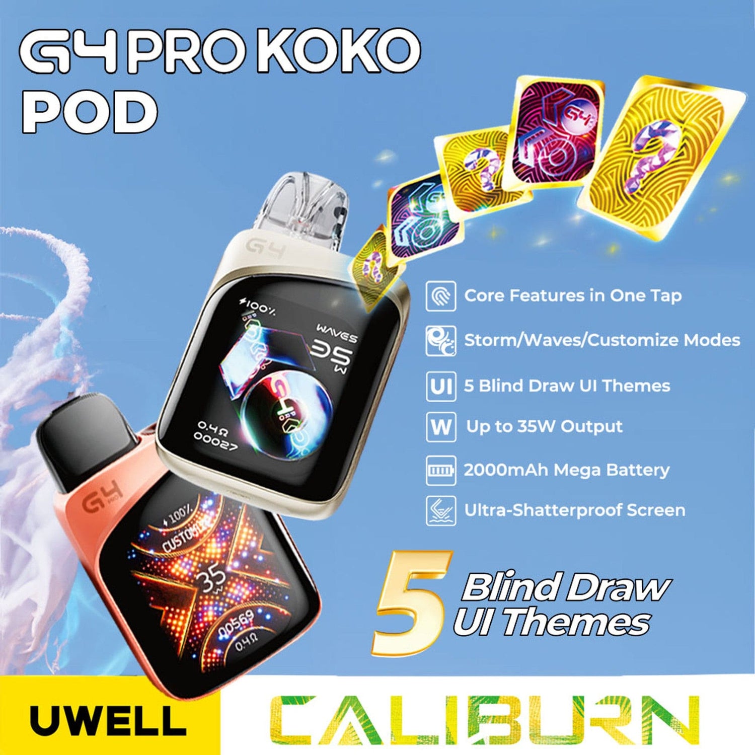 Uwell Caliburn G4 PRO KOKO Pod System | 35W Touchscreen Vape Giant Vapes Uwell Caliburn G4 PRO KOKO Pod System | 35W Touchscreen Vape Giant Vapes