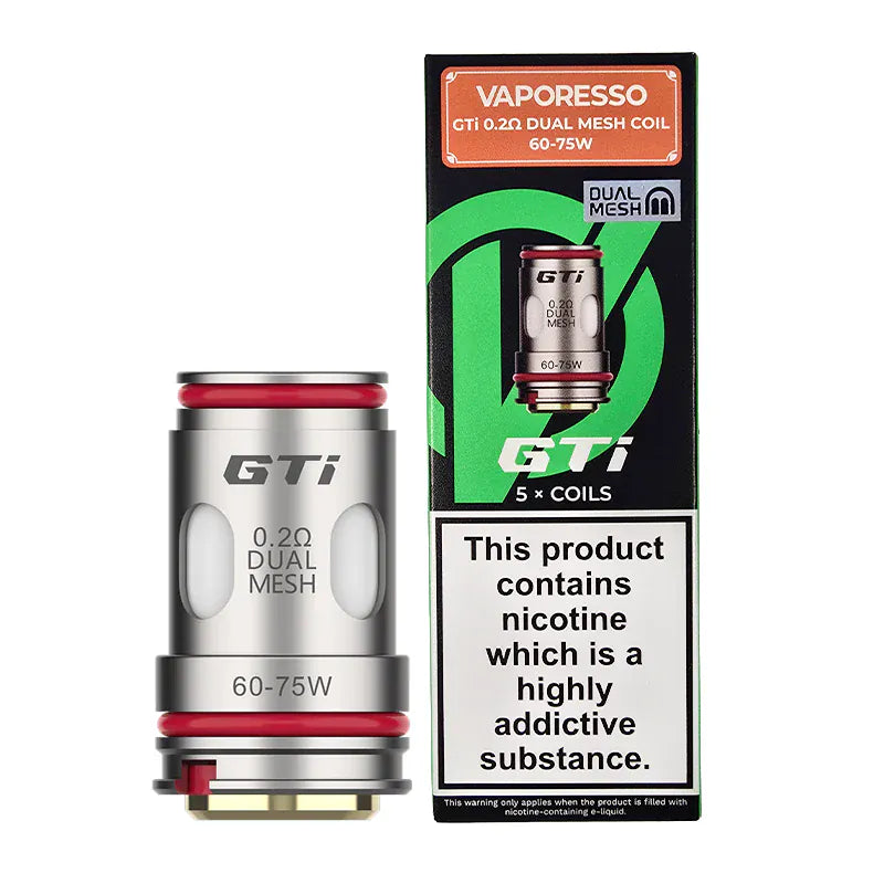 Vaporesso GTi 0.2 ohm dual mesh vaping coil with packaging on a white background